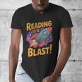 Book Lover Kids And Adults Reading Is a Blast Rocket Ship Men's V-Neck T-Shirt Book Lover Kids And Adults Reading Is a Blast Rocket Ship Men's V-Neck T-Shirt