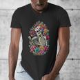 Book Lover Skeleton Reading With Dia De Los Muertos Flowers Men's V-Neck T-Shirt Book Lover Skeleton Reading With Dia De Los Muertos Flowers Men's V-Neck T-Shirt