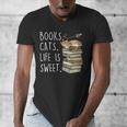 Book Lovers Books Cats Life Is Sweet Cat Lover Men's V-Neck T-Shirt
