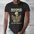 Books Make Me Happy Skeleton Read Reading Librarian Book Men's V-Neck T-Shirt