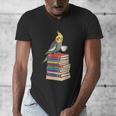 Bookworm Cockatiel Bird Reading Books Drinking Coffee Lover Men's V-Neck T-Shirt