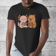 Capybara Axolotl Kawaii Kids Anime Book Lover Reading Men's V-Neck T-Shirt