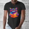 Cat Book Shirt Colorful Cat Reading Book Men's V-Neck T-Shirt