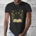 Cat Reading Book Flowers Men's V-Neck T-Shirt Cat Reading Book Flowers Men's V-Neck T-Shirt