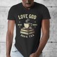 Christian Bookworm Love God Read Books Drink Tea Men's V-Neck T-Shirt
