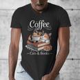 Coffee Cats And Books Cozy Calico Reader Love Cute Cat Men's V-Neck T-Shirt
