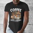 Coffee Cats And Books Cats And Reading Lovers Men's V-Neck T-Shirt Coffee Cats And Books Cats And Reading Lovers Men's V-Neck T-Shirt