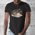 Color Floral Cute Pug Dog On Book Reading Bookworm Reader Men's V-Neck T-Shirt Color Floral Cute Pug Dog On Book Reading Bookworm Reader Men's V-Neck T-Shirt