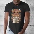 Cute Baby Highland Cow Reading Book Librarian Bookworm Men's V-Neck T-Shirt