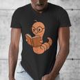Cute Bookworm Worm Reading Book Glasses Nerdy Men's V-Neck T-Shirt