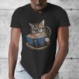 Cute Cat Reading Books With Tea Men's V-Neck T-Shirt