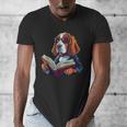 Cute Dog Basset Hound Reading Book Men's V-Neck T-Shirt