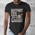 Cute Frog Support Your Local Library Librarian Book Lover Men's V-Neck T-Shirt Cute Frog Support Your Local Library Librarian Book Lover Men's V-Neck T-Shirt