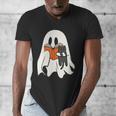 Cute Ghost Cat Reading Book Spooky Season Halloween Costume Men's V-Neck T-Shirt