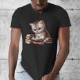 Cute Kitten Bookworm Adorable Cat With Glasses Reading Book Men's V-Neck T-Shirt