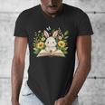 Cute Rabbit And Book Women Girls Reading Book Rabbit Lover Men's V-Neck T-Shirt