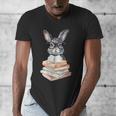 Cute Reading Bunny With Glasses Books Reader Book Bookworm Men's V-Neck T-Shirt