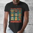 DCC Many Faces Of Mordecai Grid Gamer Series Book Men's V-Neck T-Shirt DCC Many Faces Of Mordecai Grid Gamer Series Book Men's V-Neck T-Shirt