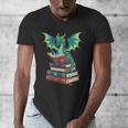 Dragon Reading Books Fantasy Lovers Mythical Creatures Men's V-Neck T-Shirt Dragon Reading Books Fantasy Lovers Mythical Creatures Men's V-Neck T-Shirt