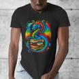 Dragon Reading Colorful Fantasy Book Lover Men's V-Neck T-Shirt Dragon Reading Colorful Fantasy Book Lover Men's V-Neck T-Shirt