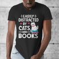 Easily Distracted By Cats And Books Cute Cat And Book Lovers Men's V-Neck T-Shirt Easily Distracted By Cats And Books Cute Cat And Book Lovers Men's V-Neck T-Shirt