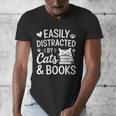 Easily Distracted By Cats And Books Reading Apparel Men's V-Neck T-Shirt