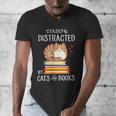 Easily Distracted By Cats And Books Reading Lover Bookish Men's V-Neck T-Shirt