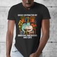 Easily Distracted By Dragons Books Cats Fantasy Book Lover Men's V-Neck T-Shirt Easily Distracted By Dragons Books Cats Fantasy Book Lover Men's V-Neck T-Shirt