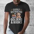 Easily Distracted By Goldens & Books Golden Retriever Dog Men's V-Neck T-Shirt