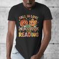 Fall In Love With Reading Autumn Pumpkin Teacher Book Lover Men's V-Neck T-Shirt