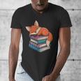 Fox Reading Book Pajama Sleep Men's V-Neck T-Shirt Fox Reading Book Pajama Sleep Men's V-Neck T-Shirt