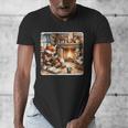 Fox Reads By Fireplace In Cabin Rustic Book Cozy Cup Tea Men's V-Neck T-Shirt