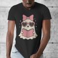 Ghost Reading Book Halloween Cat Lover Men's V-Neck T-Shirt Ghost Reading Book Halloween Cat Lover Men's V-Neck T-Shirt