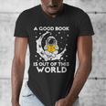 Good Book Is Out Of This World Astronaut Moon Space Reading Men's V-Neck T-Shirt Good Book Is Out Of This World Astronaut Moon Space Reading Men's V-Neck T-Shirt