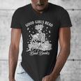 Good Girls Read Bad Books Skeleton Reading Book Halloween Men's V-Neck T-Shirt Good Girls Read Bad Books Skeleton Reading Book Halloween Men's V-Neck T-Shirt