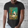 Groovy Ghost Reading Book Cat Halloween Ghost Teacher Men's V-Neck T-Shirt