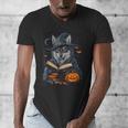 Halloween Girls Boys Cute Wolf Book Pumpkin Kids Halloween Men's V-Neck T-Shirt