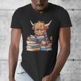 Highland Cow Reading Book Librarian Library Men's V-Neck T-Shirt Highland Cow Reading Book Librarian Library Men's V-Neck T-Shirt