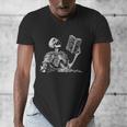 Hilarious Skeleton Holding a Book And Laughing Gothic Men's V-Neck T-Shirt