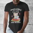 Just A Girl That Loves Cats And Books Cute Cat & Bookwork Men's V-Neck T-Shirt Just A Girl That Loves Cats And Books Cute Cat & Bookwork Men's V-Neck T-Shirt