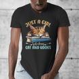 Just a Girl Who Loves Cats And Books Kitties Pet Art Lover Men's V-Neck T-Shirt