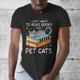 I Just Want To Read Books And Pet Cats Bookish Bookworm Men's V-Neck T-Shirt