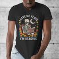 Leave Me Alone Skeleton Reading Book Floral Moon Librarian Men's V-Neck T-Shirt Leave Me Alone Skeleton Reading Book Floral Moon Librarian Men's V-Neck T-Shirt