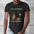 Life Is Better With Cats And Books Cute Cat Lover For Men Women Kids Men's V-Neck T-Shirt