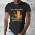 Life Is Better With Cats And Books Cute Cat Lover Men's V-Neck T-Shirt Life Is Better With Cats And Books Cute Cat Lover Men's V-Neck T-Shirt