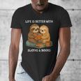 Life Is Better With Sloths And Books Cute Sloth Lover Men's V-Neck T-Shirt