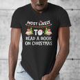 Most Likely To Read A Book On Christmas Snowman Family Men's V-Neck T-Shirt