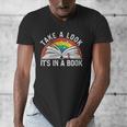 Take a Look It's In a Book Reading Vintage Retro Rainbow Men's V-Neck T-Shirt
