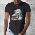 Old English Sheepdog Books Reading Dog Breed Graphic Men's V-Neck T-Shirt Old English Sheepdog Books Reading Dog Breed Graphic Men's V-Neck T-Shirt