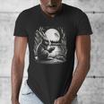 Rabbit Reading Book Full Moon Lake Scenery Men's V-Neck T-Shirt Rabbit Reading Book Full Moon Lake Scenery Men's V-Neck T-Shirt